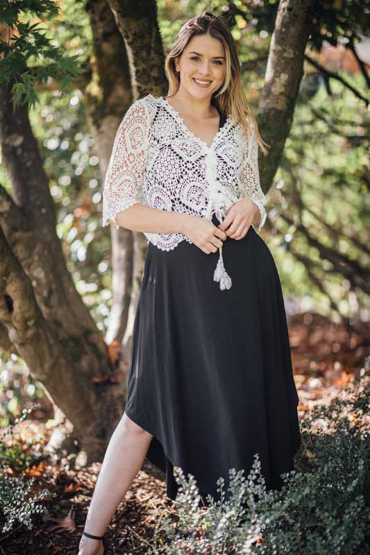 PD-14514 - SOLID LACE INSET MAXI DRESS WITH POCKETS AND SMOCKED